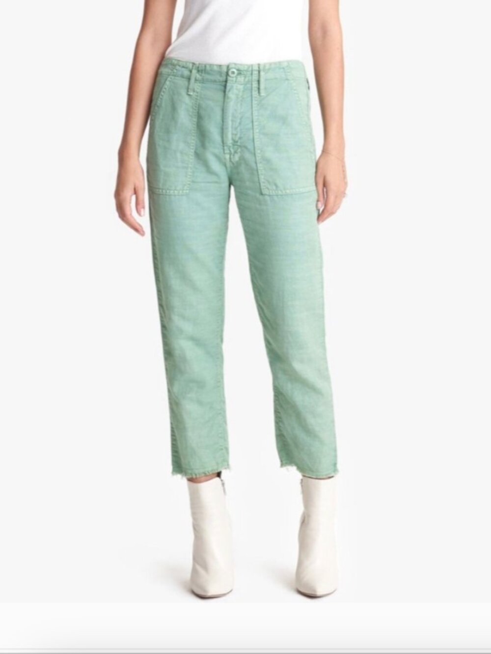 MOTHER The Shaker Chop Crop Linen Blend Hedge Green Pants 29